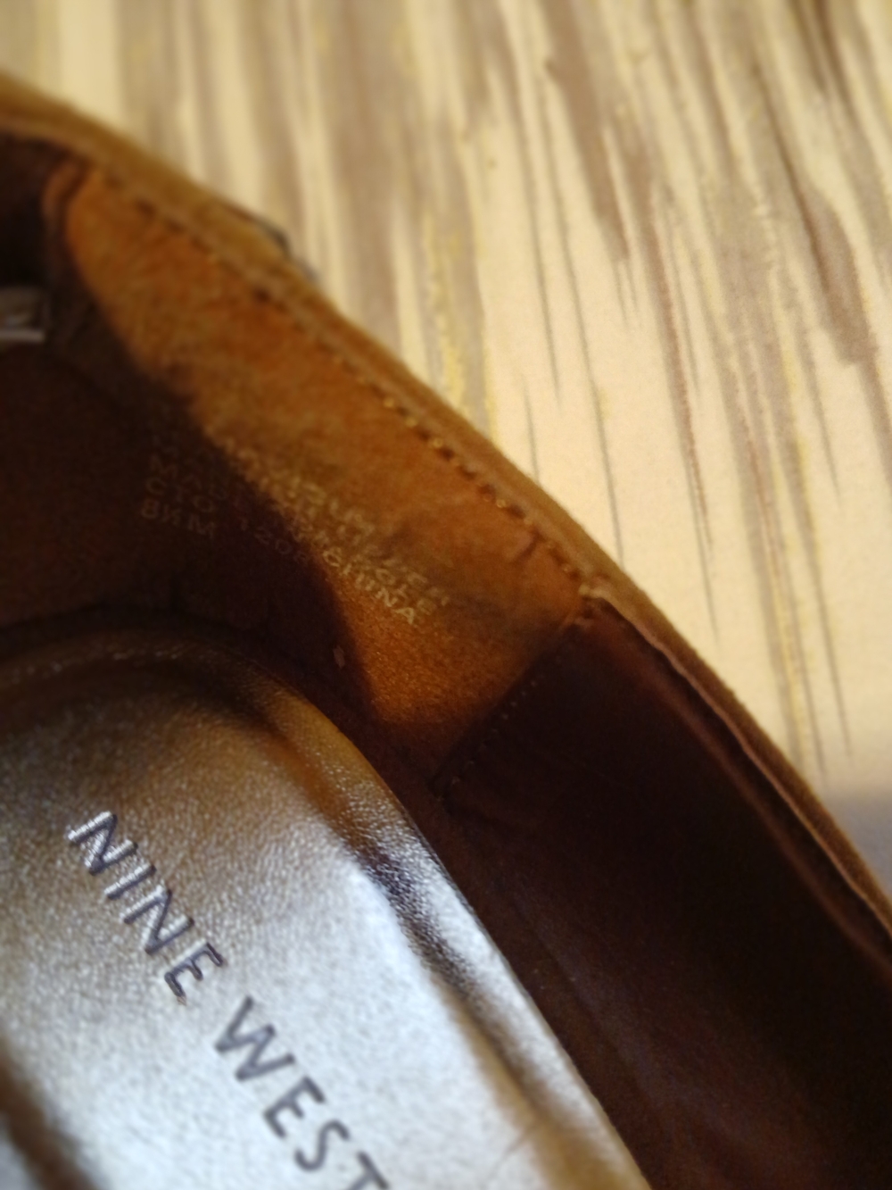 Nine West Tan Suede Peep-Toe Wood-Platform Wedges - Picture 6 of 8